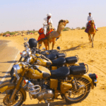 Rajasthan - Royal Enfields Classic 500cc and camels in the desert