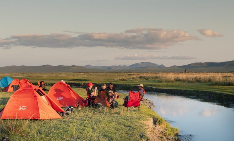 Wild camping by the river in Mongolia